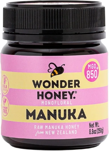 Miel de Manuka Wonder Honey MGO 850+ Certifié (20+) Cru, Non Pasteurisé, Traçable, Non-OGM, Sans Pesticides, Emballé en Nouvelle-Zélande, Pot PET sans BPA - 250g 250 g (Lot de 1)