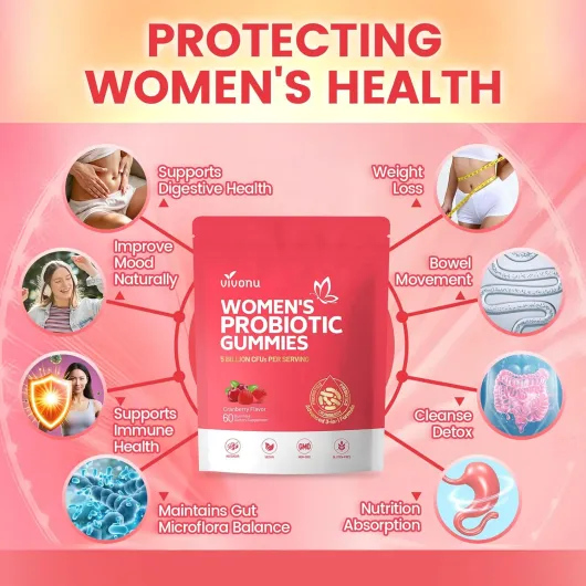 VivoNu Probiotiques pour Femmes – Gommes Bien-Être Féminin - 18 Souches de Lactobacillus - Jusqu’à 60 Milliards UFC/Jour - Vitamine C - Goût Canneberge - 60 Gommes 60 Gommes - Canneberge