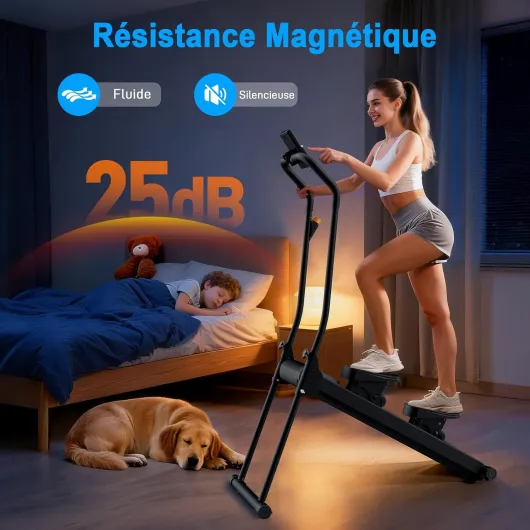 HXD-ERGO Stepper d’Escalier Pliable Fitness 2026, Appareil Cardio Maison Professionnel avec Guidon Réglable, Écran LCD, Machine d’Entraînement Complet du Corps Compacte (Magnetischer Widerstand)
