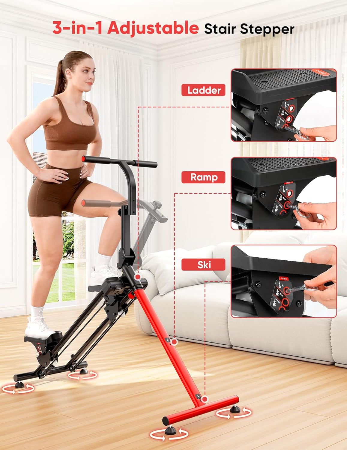 Stepper d'Escalier pour la Maison, Stepper Cardio Pliable avec 3 Modes d'Entraînement, Guidon et Pédales Réglables, Capacité 300 kg, 90% Pré-assemblé