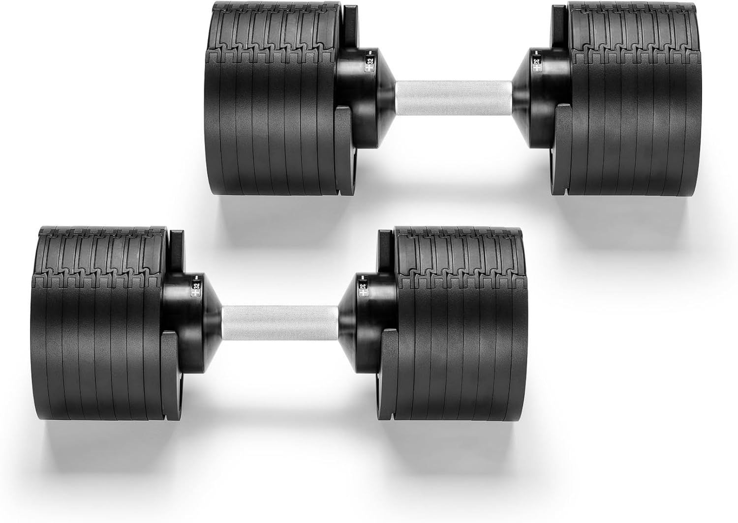 NÜOBELL 232 Jeu d'haltères Réglable - 2-32 kg avec intervalles de 2 kg - Bouton Rapide - Entraînement de Force Premium Argent