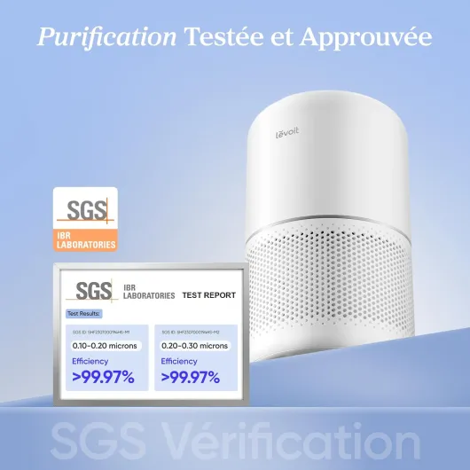 Purificateur d'Air Masion avec HEPA Filtre, CADR 187m³/h, 360° Purifier, 24dB Mode Veille, 100% Sans Ozone, avec 3 Vitesses, Minuterie, Capturer la Fumée Pollen Poussière Core 300 Blanc 40m²