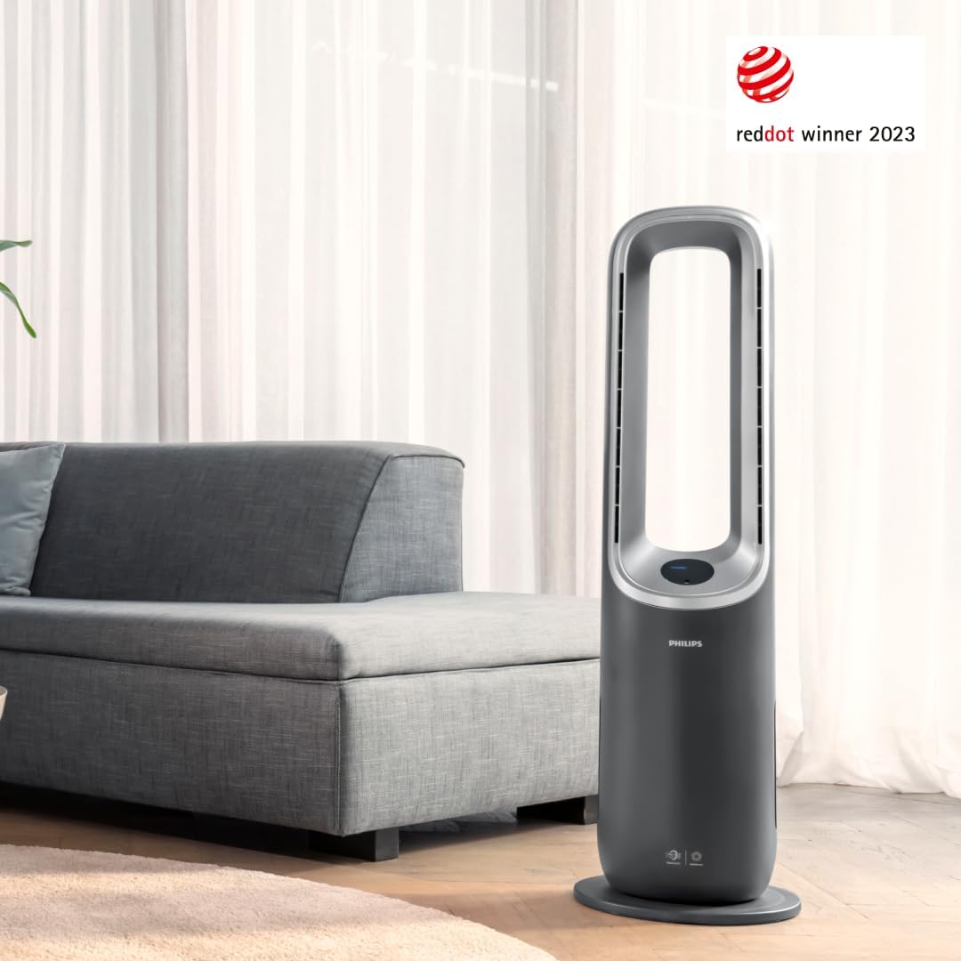 Purificateur d'air Série 8000 - Purificateur, Chauffage & Ventilateur 3en1, jusqu'à 70m², Élimine 99,97% Allergènes & Polluants, Filtre HEPA, Capteurs Intelligents, App Air+, Gris (AMF870/15) 3-en-1