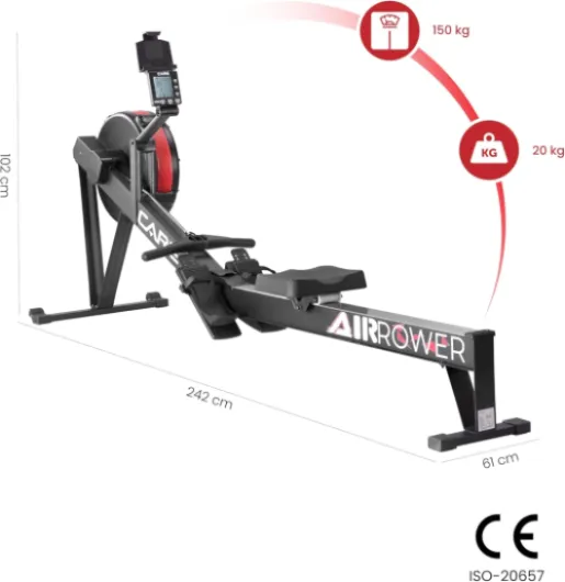Rameur d'Appartement connecté - AIR Rower - Tirage Central à Chaîne - Système de Freinage à Air - 10 Niveaux de Résistance Ajustables - Fonctionnalités Avancées
