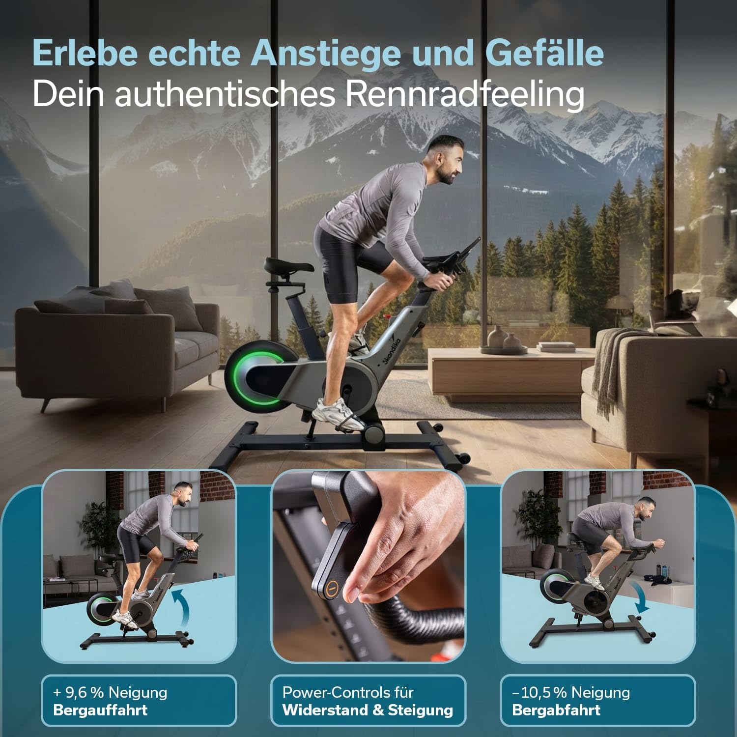 Vélo de biking Bike Indoor Kliva 500-S / 800-S - Vélo spinning SMART avec LED, inclinaison réglable 16 niveaux, frein magnétique à 32 niveaux, 3 prog, Kinomap, max 150KG Kliva 500-S / 500W