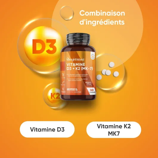 Vitamine D3 K2 MK7, 365 Micro-Comprimés Végétariens (pour 1 An), Combinaison Vit D3 2000UI Cholécalciférol avec Vitamine K2 MK7 200μg Ménaquinone, sans Stéarate de Magnésium