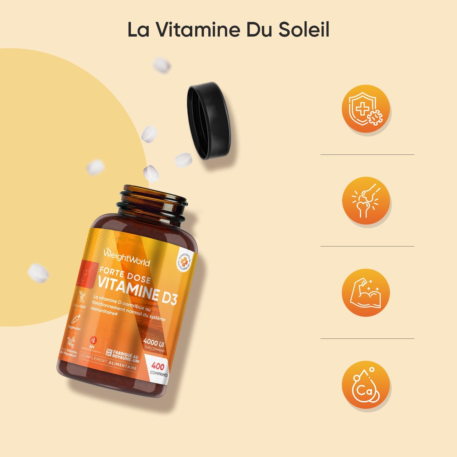 Vitamine D3 4000ui, 400 Micro Comprimés (pour +1 An d'Approvisionnement), Vit D Cholécalciférol Végétarienne sans Stéarate de Magnésium, 1 Comprimé tous les 2 Jours