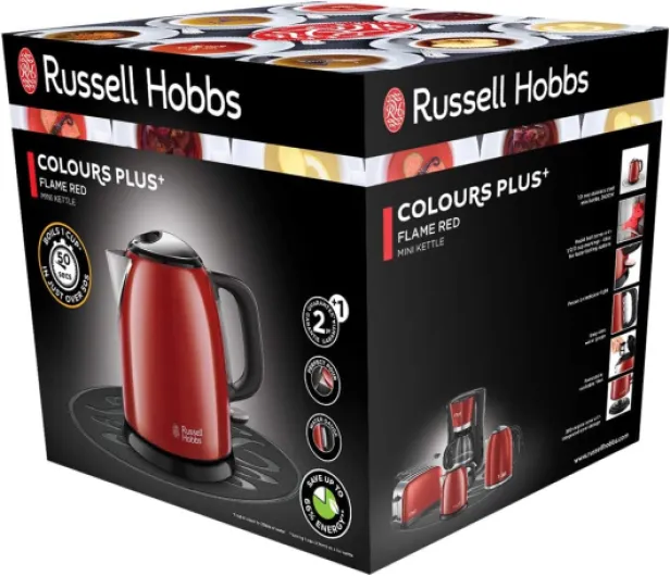Bouilloire Electrique [Ultra Compacte] Colours Plus Rouge (1L, Ebullition rapide, Ecoulement parfait, Niveau d'Eau Visible, Filtre Anticalcaire, Economie d'Energie) 24992-70 1 Litres Rouge