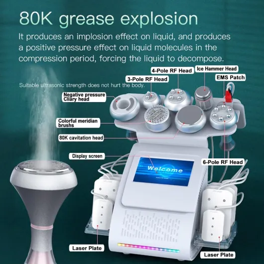 Machine De Cavitation Ultrasonique sous Vide 80k, 9 en 1, Élimination des Graisses par Radiofréquence, Photorajeunissement, Machine De Perte De Poids EMS, Dispositif De Beauté Anti-Rides
