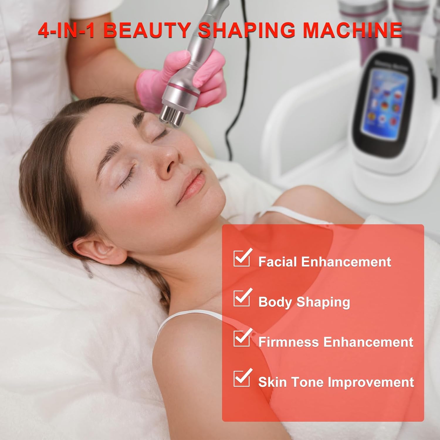 40K 4 en 1 Appareil de mise en forme du corps Rf Radio Fréquence Tripolaire 4 Polaire Cavitation Vacuum Device Perte de poids Enlever les rides Elitzia ETZX001（Rouge Poignée Métallique） Poignée en Métal Rouge