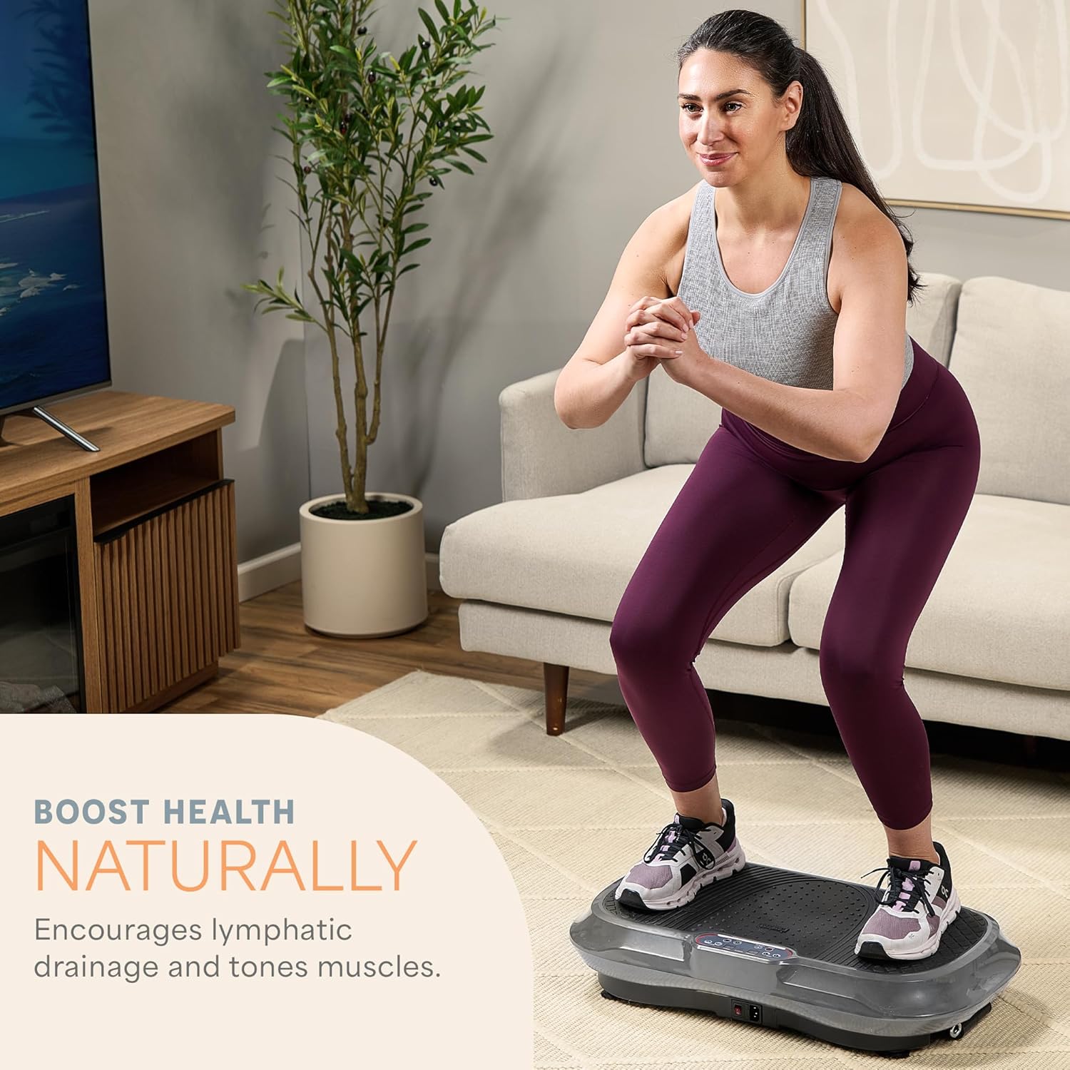 Lifepro Machine d'exercice À Plaque Vibrante Plateforme De Fitness Vibrante avec Bandes en Boucle Équipement D'entraînement Domicile pour La Perte De Poids Et La Tonification Télécommande Télécommande Gris