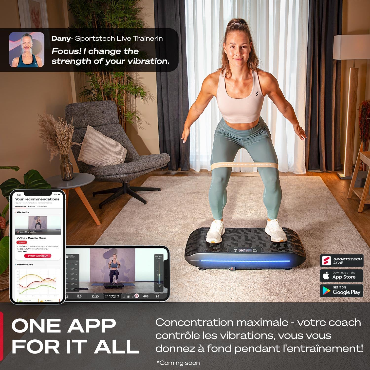 SVibe, Plaque Vibrante 4D Maison, 99 Niveaux, avec 1 an d'App STL Incluse, LED Intelligente, Ultra Silencieuse, Design Hexagonal Élégant, Massage, Entraînement Abdos Jambes Fessiers, App