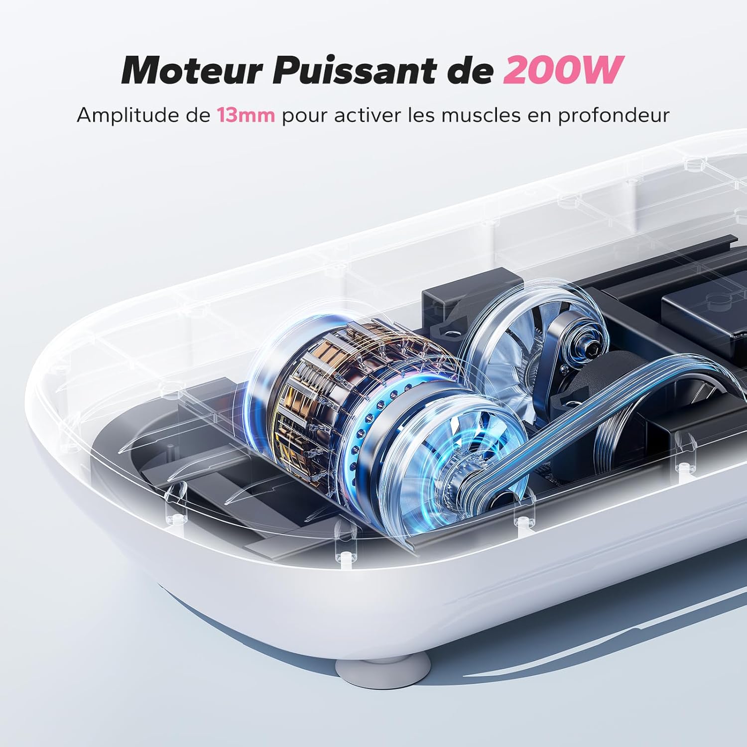 Plateforme Vibrante Puissante pour L'entraînement et la Mise en Forme, Amplitude de 13 mm, Capacité de Poids de 200 kg, Pédale en Silicone, Haut-Parleur Bluetooth Intégré Rose