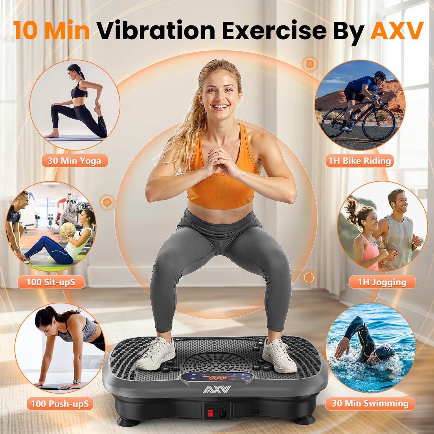 AXV Plateforme de Fitness vibrante - Appareil d'entraînement Vibrant pour Le Drainage lymphatique - Shaker pour Tout Le Corps - Soutien aux Vibrations - pour la Perte de Poids - Brûleur de Graisse