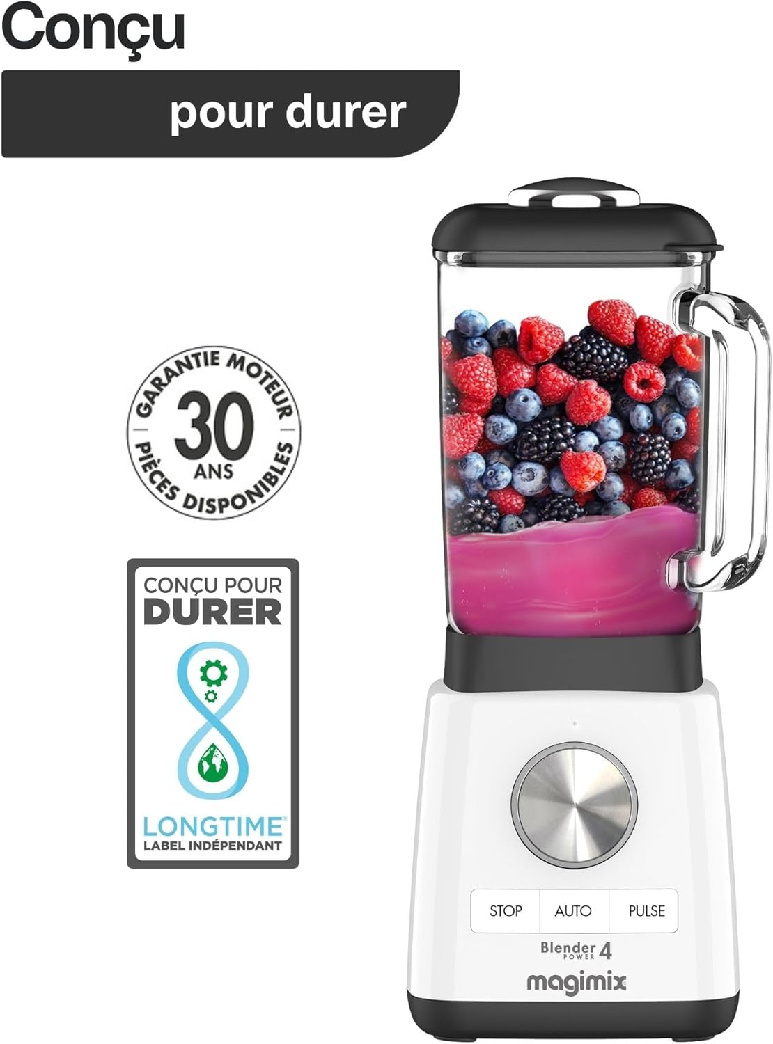 Blender Mixeur Professionnel - Hachoir, Blender pour Smoothie, Mixeur Soupe, Hachoir Blender Multifonction - Bol en verre - Blanc Blanc Model 3