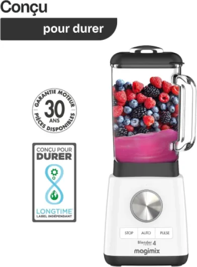 Blender Mixeur Professionnel - Hachoir, Blender pour Smoothie, Mixeur Soupe, Hachoir Blender Multifonction - Bol en verre - Blanc Blanc Model 3