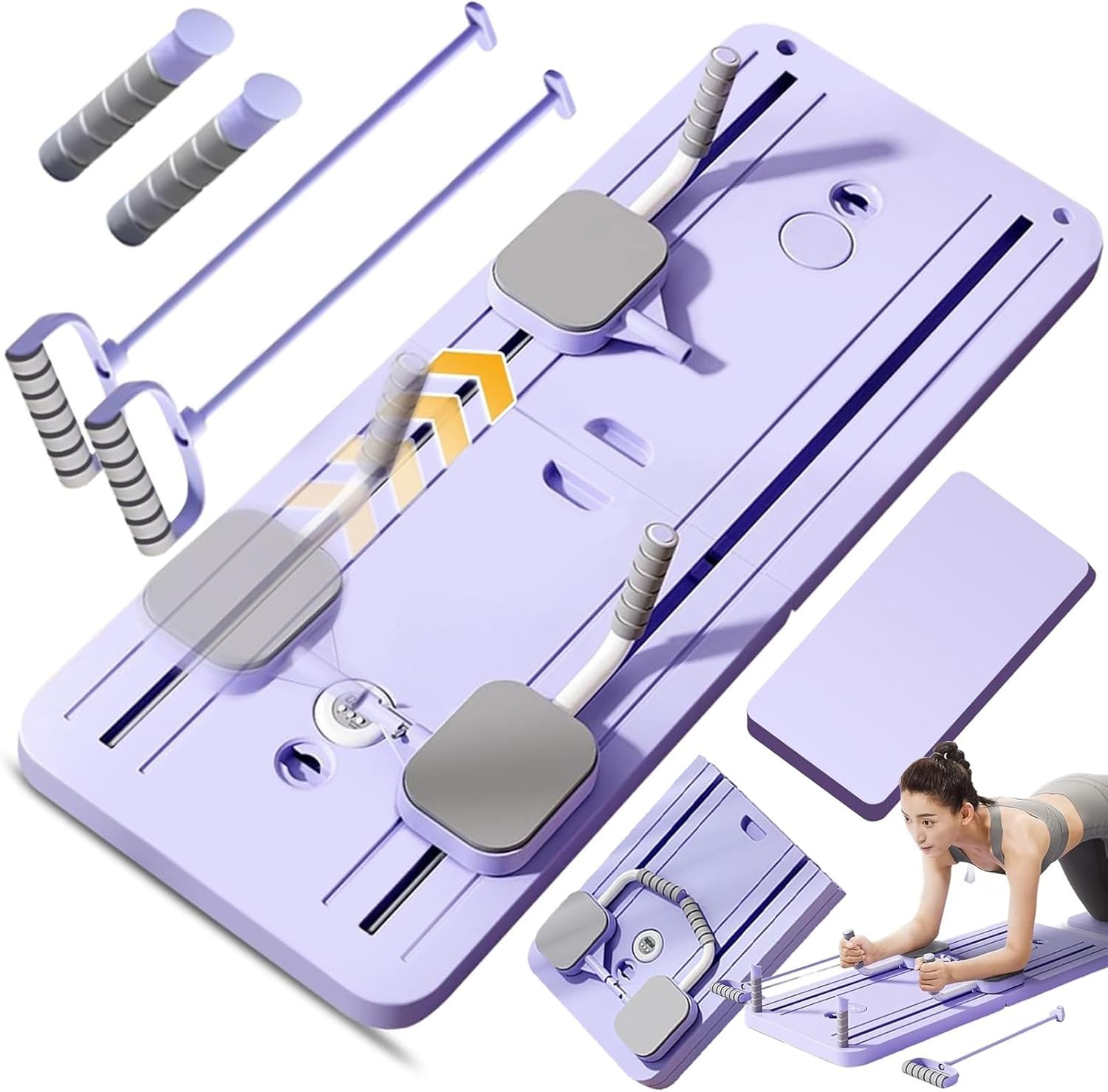 Reformer Pilates Machine Pliable Board Set pour Maison Multifonctionnelle Roue Abdominale Rebond Automatique Roue Abdominale Planche Ab Roller Fitness Materiel Violet