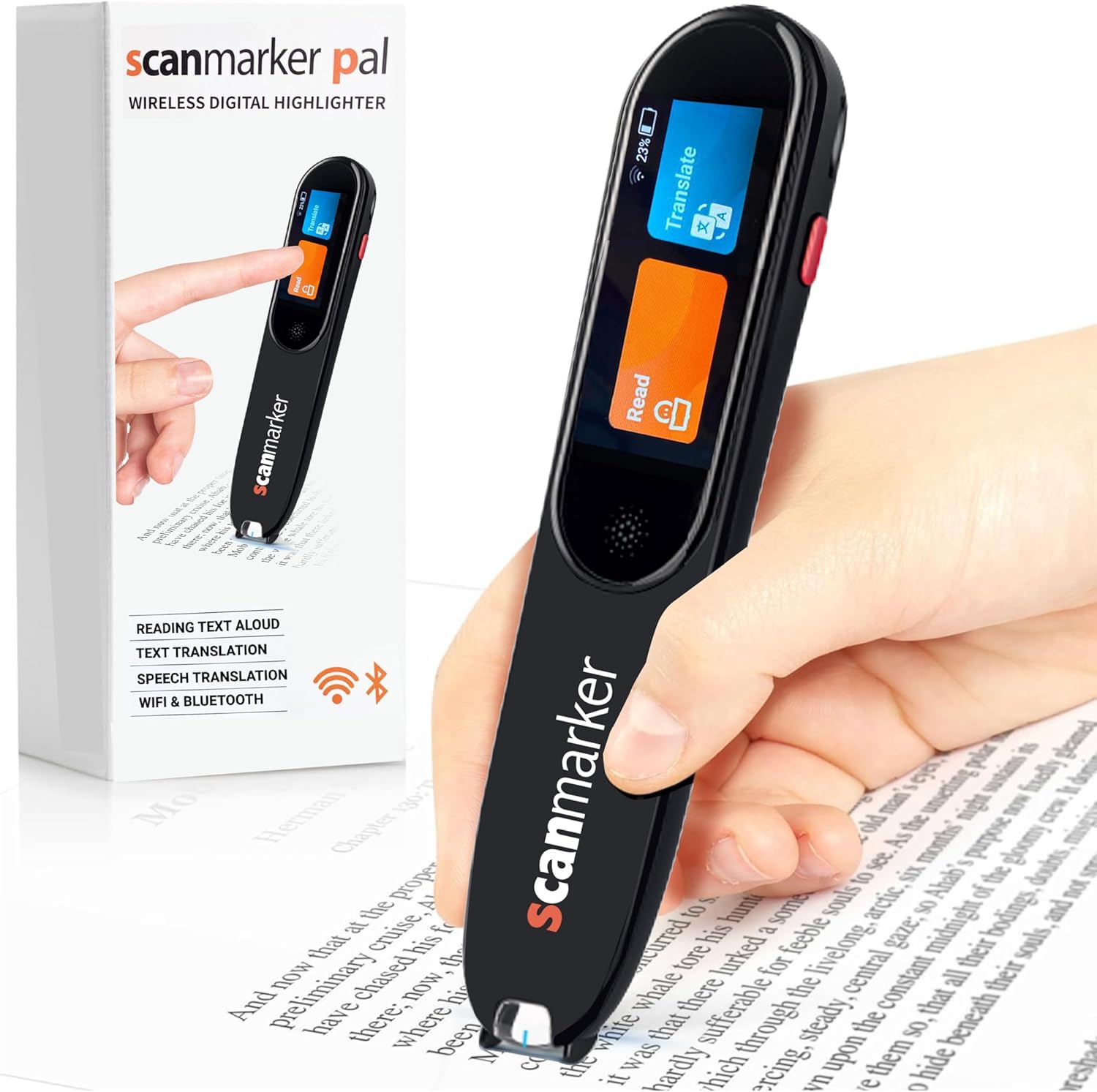 Pal - Stylo Traducteur de Langue Instantané & Stylo de Lecture pour Dyslexique - Stylo Scanner sans Fil Compact pour Traduction en Plus de 100 Langues Noir Scanmarker Pal