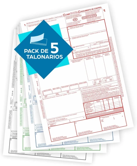 CMR - Pack 5 Talonnaires - Transport international - Autocopiatifs - 4 Copies numérotées. - Rouge, bleu, vert, noir