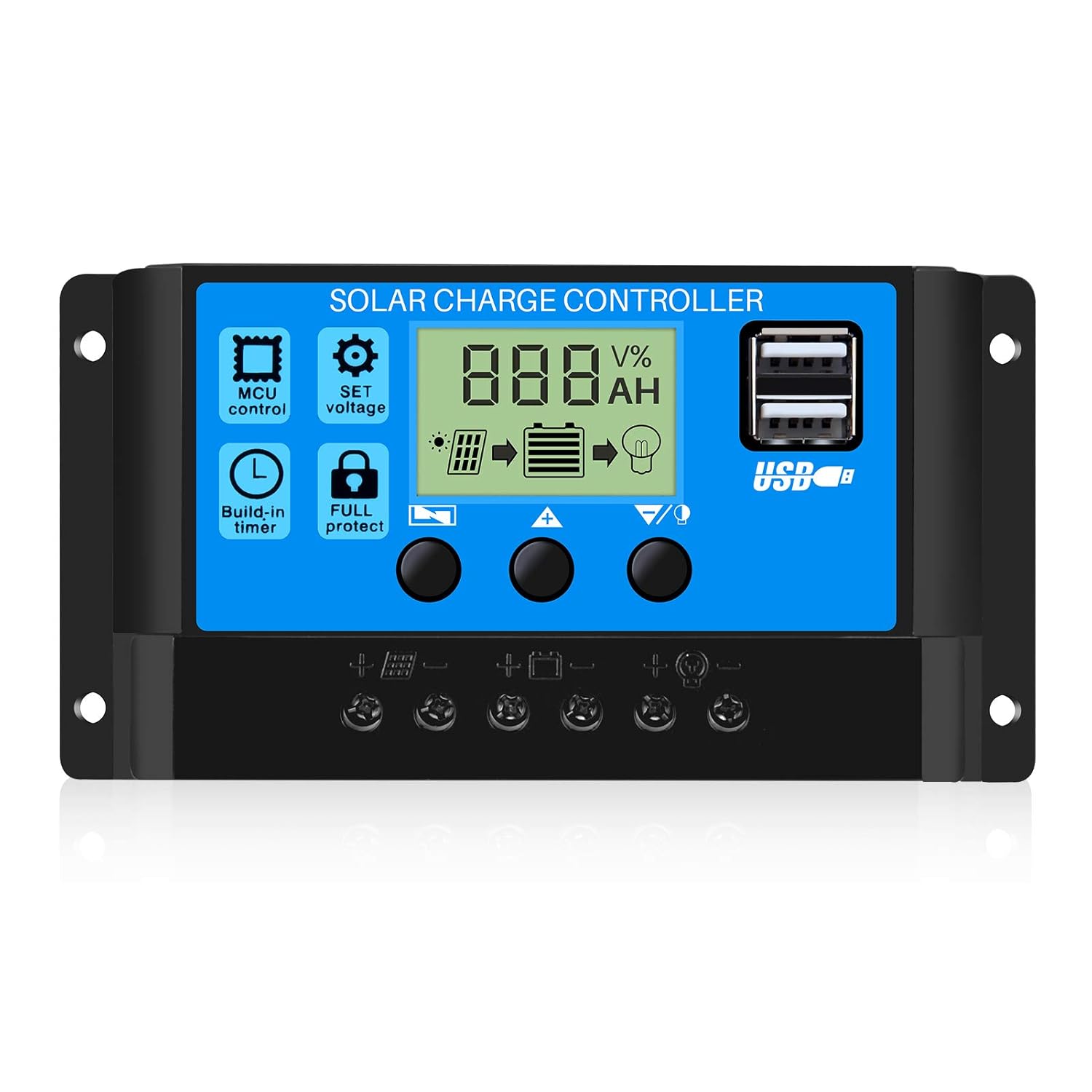 30A 12V/24V Contrôleur de Charge Régulateur Panneau Solaire de Batterie Intelligent PWM avec 5V Double Port USB LCD Affichage pour Les Batteries Plomb-acide (30A)