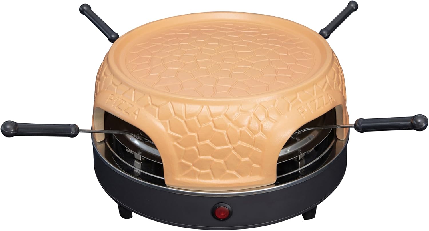 Four à pizza Gastronoma - four à pizza avec dôme en terre cuite pour 4 personnes - dôme à pizza - 800 watts - préparation en 5-7 minutes - avec accessoires - dôme plat