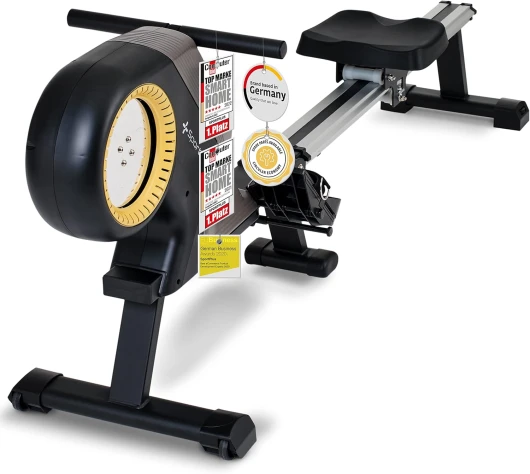 Rameur pour la Maison avec 8 Niveaux, système de freinage magnétique Silencieux et sans Entretien, écran Compact, Poids de l'utilisateur jusqu'à 150 kg Black/Sun (new design)