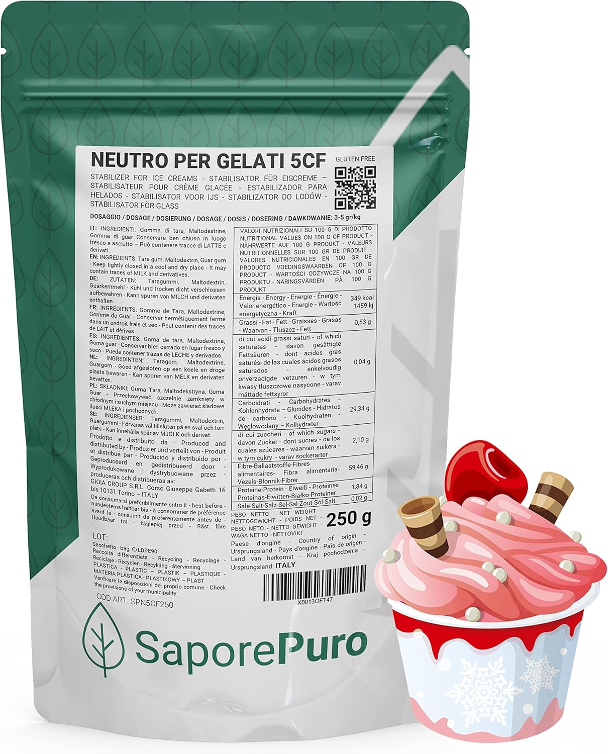 SaporePuro STABILISATEUR POUR GLACES ET SORBETS - 250 GR