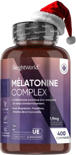 Melatonine 1,9 mg - 400 Comprimés Vegan (Pour +1 An) - Mélatonine Sommeil, Magnésium, Vitamine B6, Passiflore et Camomille - Complément Alimentaire Sommeil & Jet Lag - Sans Gluten, Forte Absorption Melatonine 1,9mg