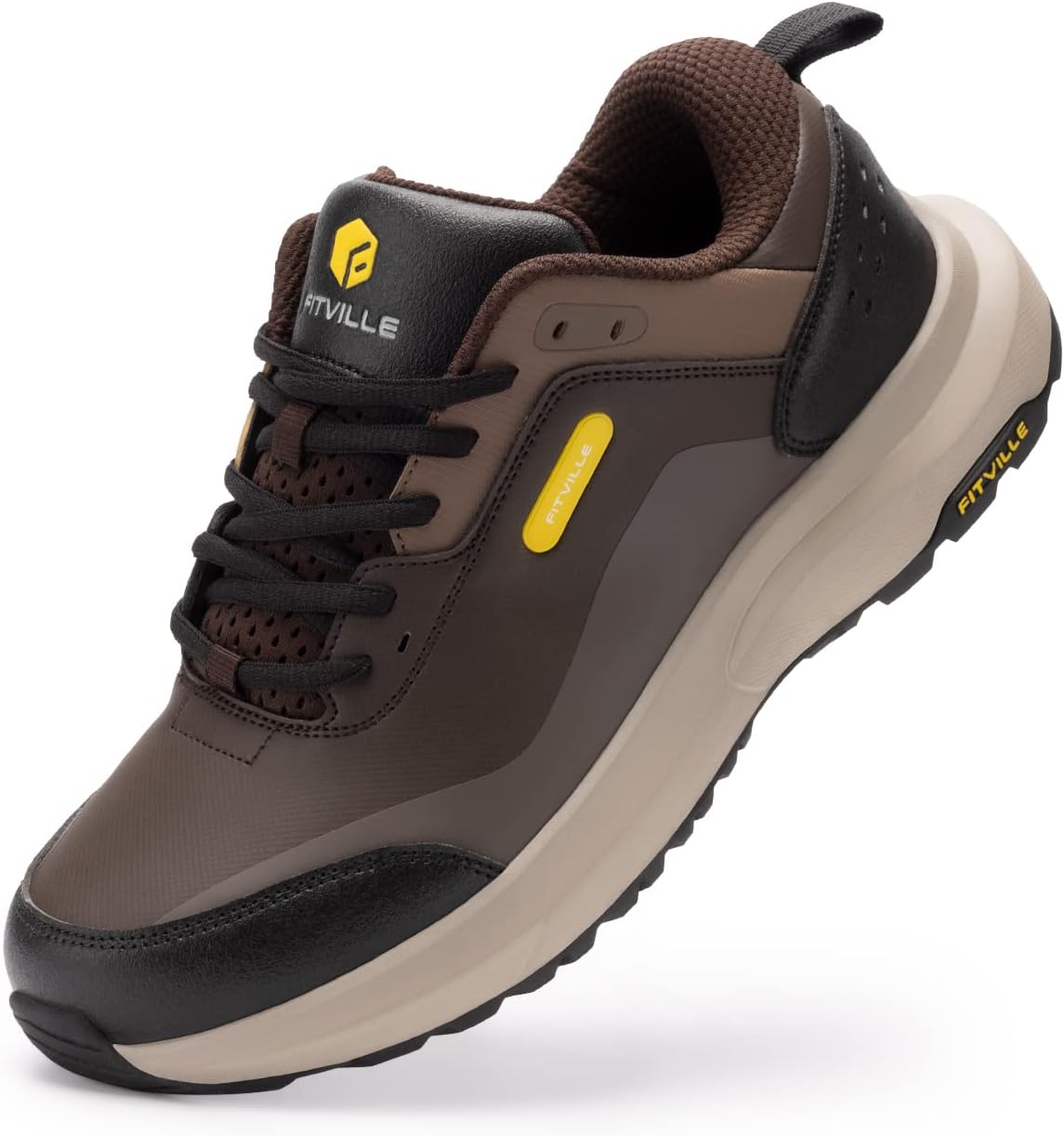 Chaussures Randonnée Hommes Extra Larges Chaussures de Course Imperméables Chaussures de Sport Légères Respirantes avec Soutien de Voûte Plantaire Soulager Douleurs au Talon 44 EU Large Marron