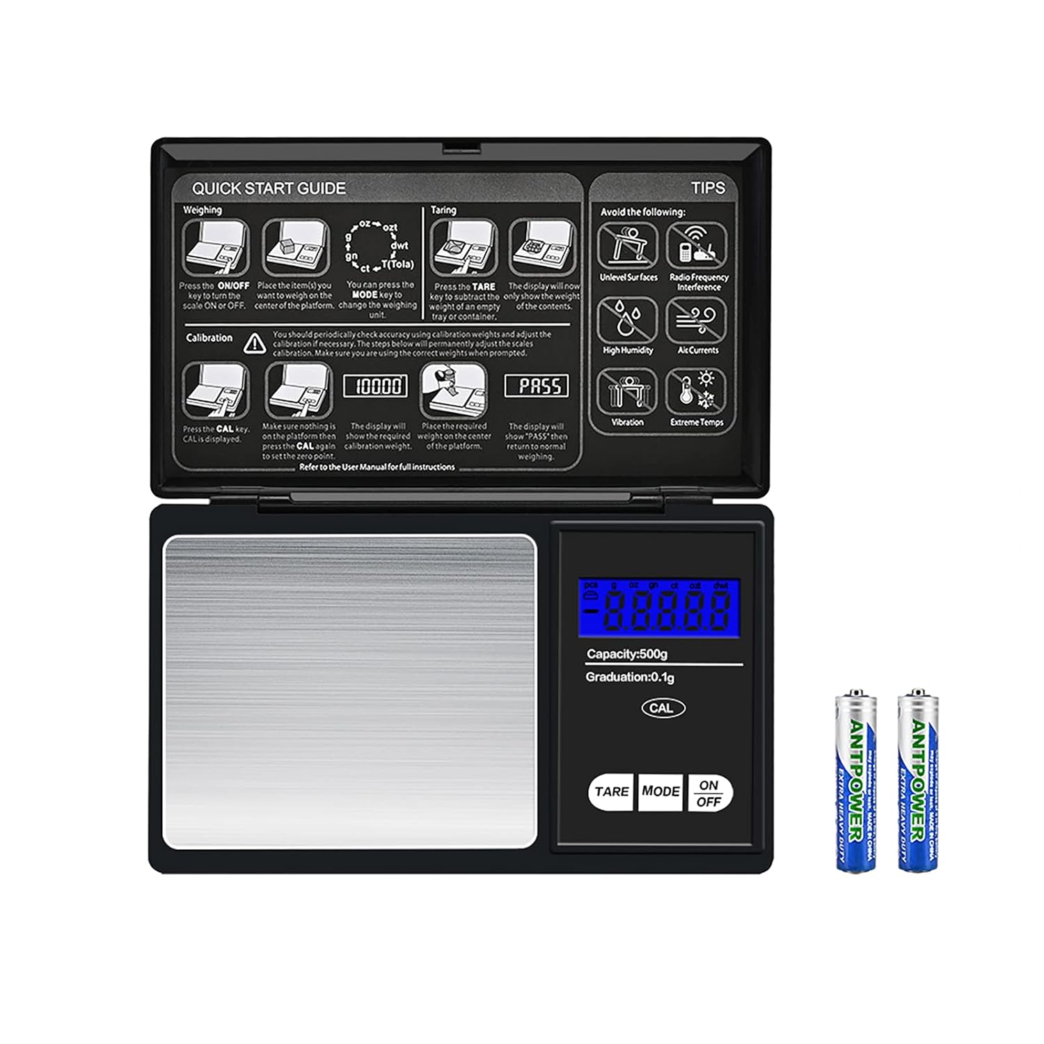 Mini balance de poche numérique portable de cuisine 0,1 g 500 g Balance numérique haute précision pour or, bijoux, nourriture, herbes et café avec écran LCD rétroéclairé