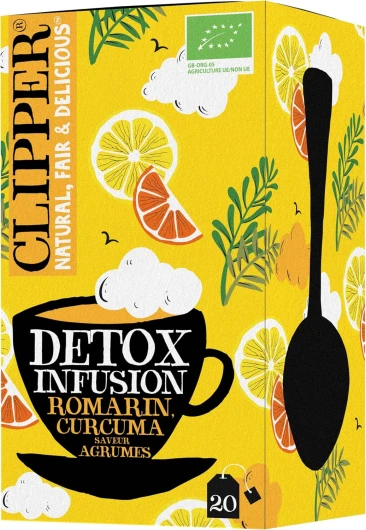 CLIPPER - Infusion Bio - Detox Agrumes - Romarin, Curcuma agrumes 20 Sachets d'Infusion - 1 paquet