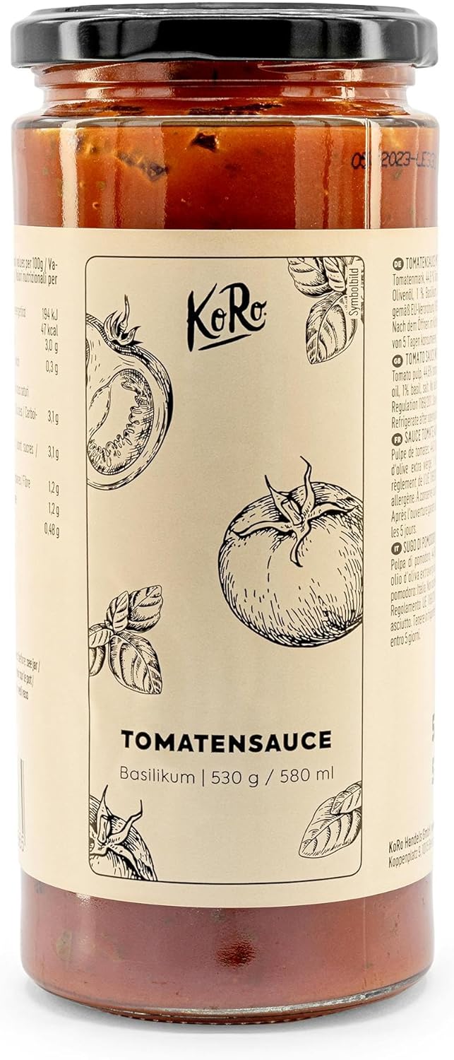 Sauce tomate au basilic 530 g - Originale d'Italie - Parfaite pour les pâtes et la pizza - Sans additifs - Vegan Tomate 530 g (Lot de 1)