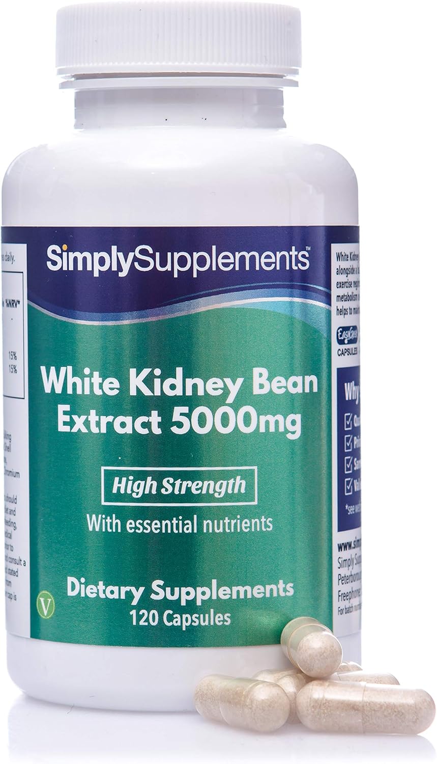 Extrait de Haricot Blanc 5000mg - 120 Gélules-Adapté aux Végétaliens - Jusqu’à 4 mois de bienfaits -SimplySupplements