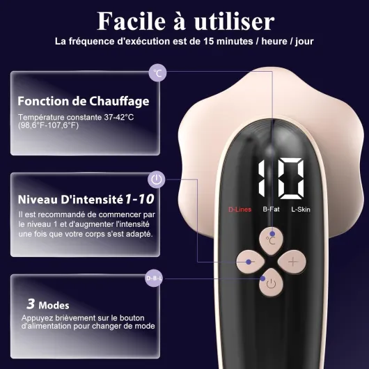 Massage Anti Cellulite Masseur Appareil Anti Cellulite, 3 IN 1 électriques Appareil Massage avec 6 Têtes de Massage pour la Taille, le Ventre, Fesses, Bras, Unisexe, Lifte, Resserre et Masse la Peau