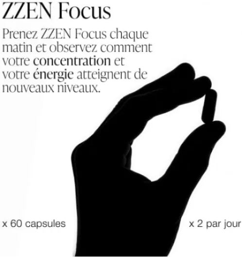ZZEN FOCUS - Nootropique Mémoire et Concentration, Performances Cérébrales et Énergie Mentale, L-Théanine, Caféine, Ginkgo Biloba, Ginseng, Rhodiola, Bacopa Monnieri et Vitamines B, 60 Gélules Végans 60 unité (Lot de 1)
