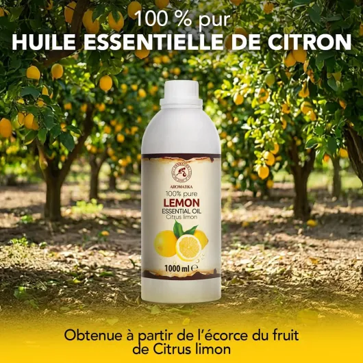 Huile Essentielle De Citron 1000 ml - Citrus Limon - pour Diffuseur et Lampe Aroma - le Savon et les Bougies - Sauna - Parfums d'Intérieur - Arôme d'agrumes - Aromathérapie
