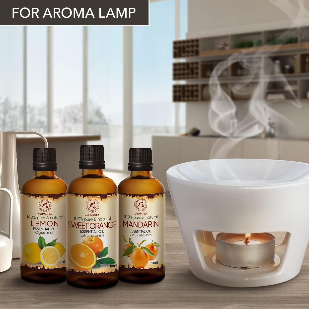 Ensemble Huiles Essentielles - 3x100ml - Citron, Orange, Mandarine - Kit Aromathérapie pour Diffuseurs - Huiles de Bain - Pure et Naturelle