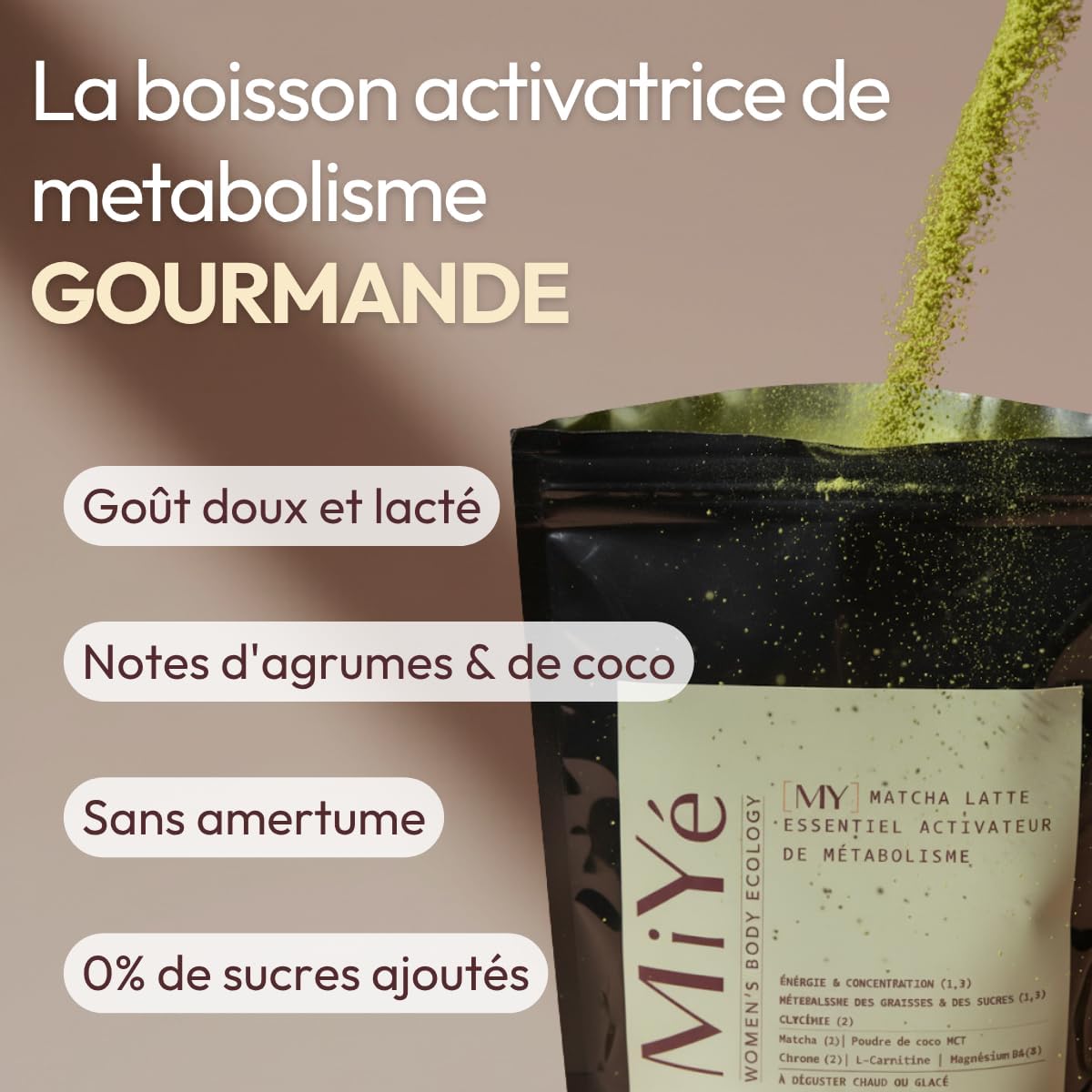 Boost metabolisme, énergie & glycémie - Complexe matcha, Magnésium, L-Carnitine & Vitamine B6 - Testé sans métaux lourds - MiYé Boisson boost métabolisme