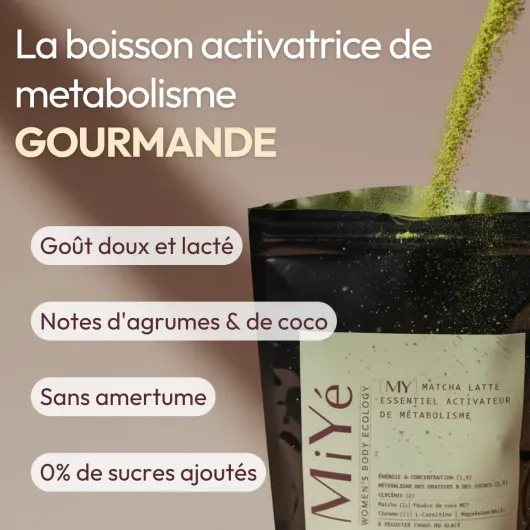 Boost metabolisme, énergie & glycémie - Complexe matcha, Magnésium, L-Carnitine & Vitamine B6 - Testé sans métaux lourds - MiYé Boisson boost métabolisme