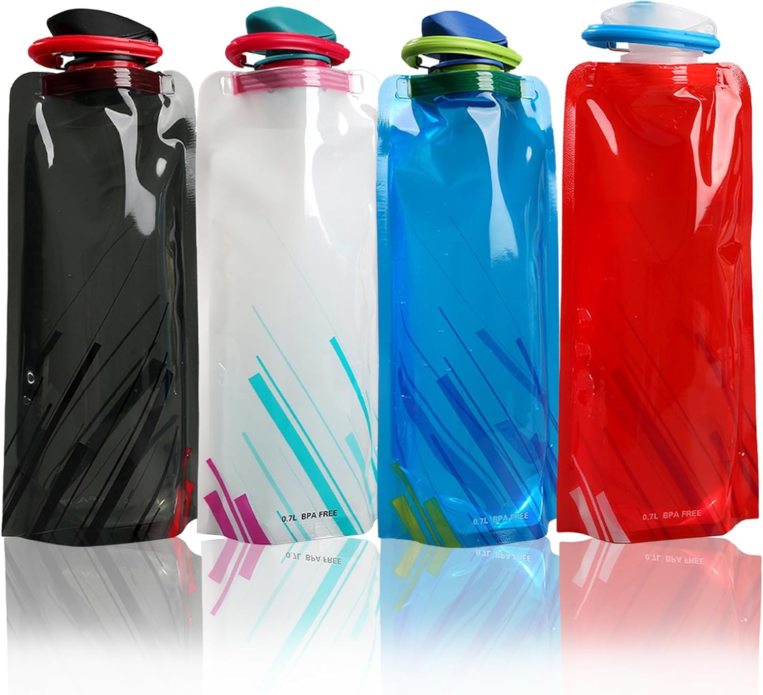 DKDDSSS 4 pièces Bouteilles d'eau Pliable, Bouteille Pliable, Sac d'eau Réutilisable Pliable Flexible, pour la Randonnée, les Aventures, les Voyages, 700ML