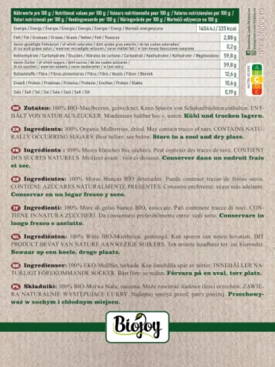 Mûres blanches séchées BIO (1 kg), entières et non-soufrés 1 kg (Lot de 1)