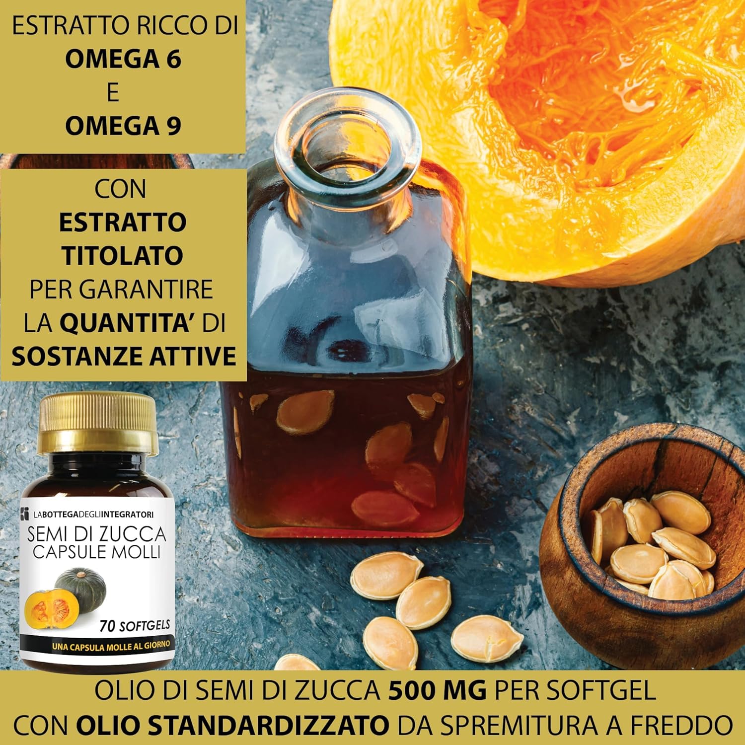 Graines de courge 700 gélules - Capsules molles à l'huile pressée à froid standardisée en oméga-3, 6 et 9, acide linoléique et acide oléique - 1 gélule molle par jour Sans saveur 70 unité (Lot de 10)
