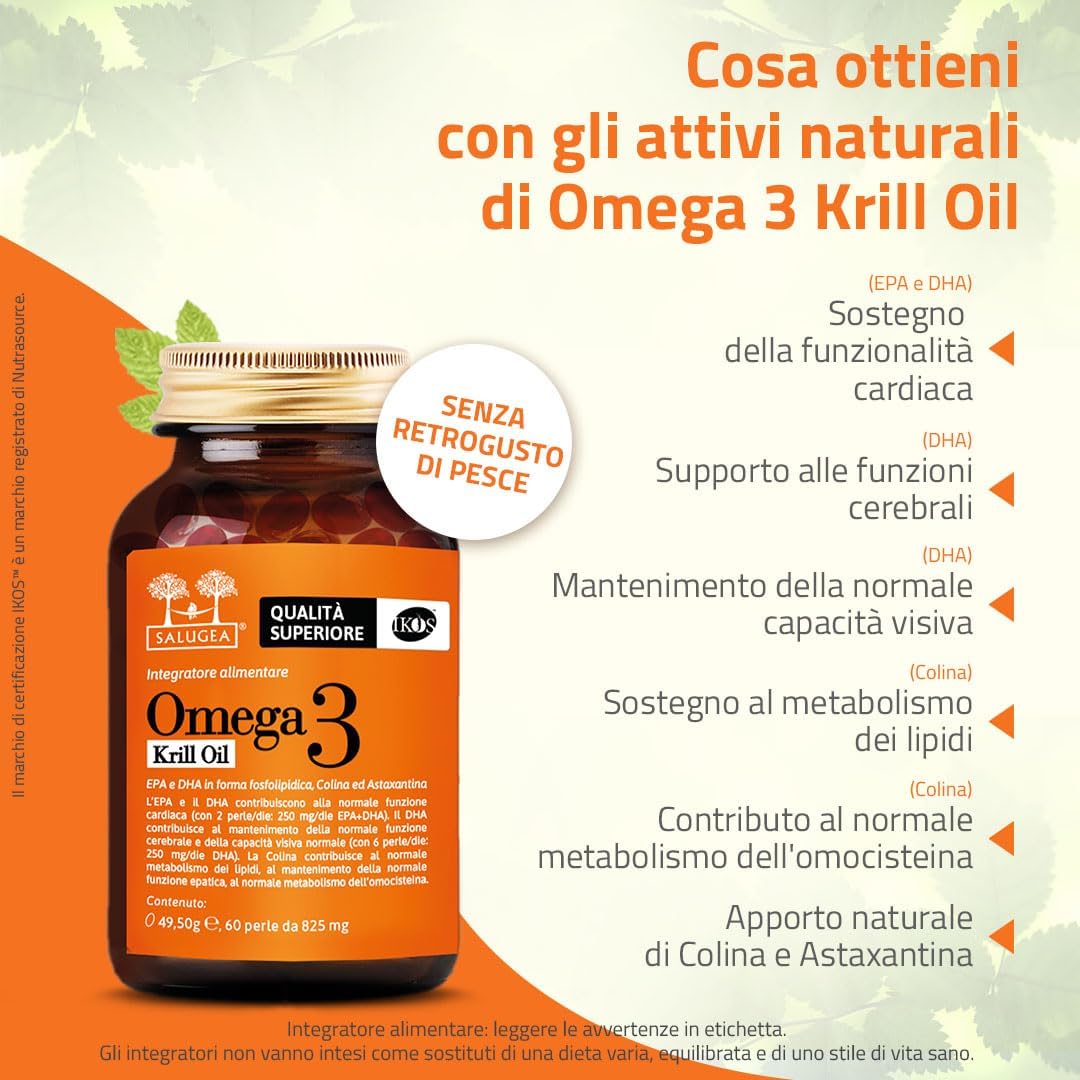 OMEGA 3 KRILL OIL Sangea – 100% naturelle à base d'huile de Krill Antarctique avec Coline et Astaxantine – EPA et DHA hautement assimilables – 60 perles – Flacon en verre foncé pharmaceutique