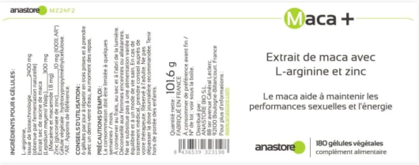 MACA + ARGININE ET ZINC * 461 mg / 180 gélules * Garantie Satisfait ou Remboursé * Fabriqué en France 180 unité (Lot de 1)
