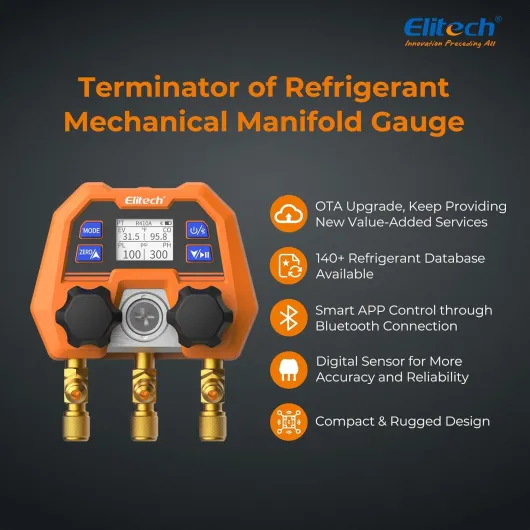 Manomètre Numérique Frigorifique,Manomètre Frigorifique Plusieurs Manomètres, Mise À Jour Du Firmware À Distance OTA, Terminal De Manomètre Analogique DMG-4B Nouveau manique intelligent DMG-4B