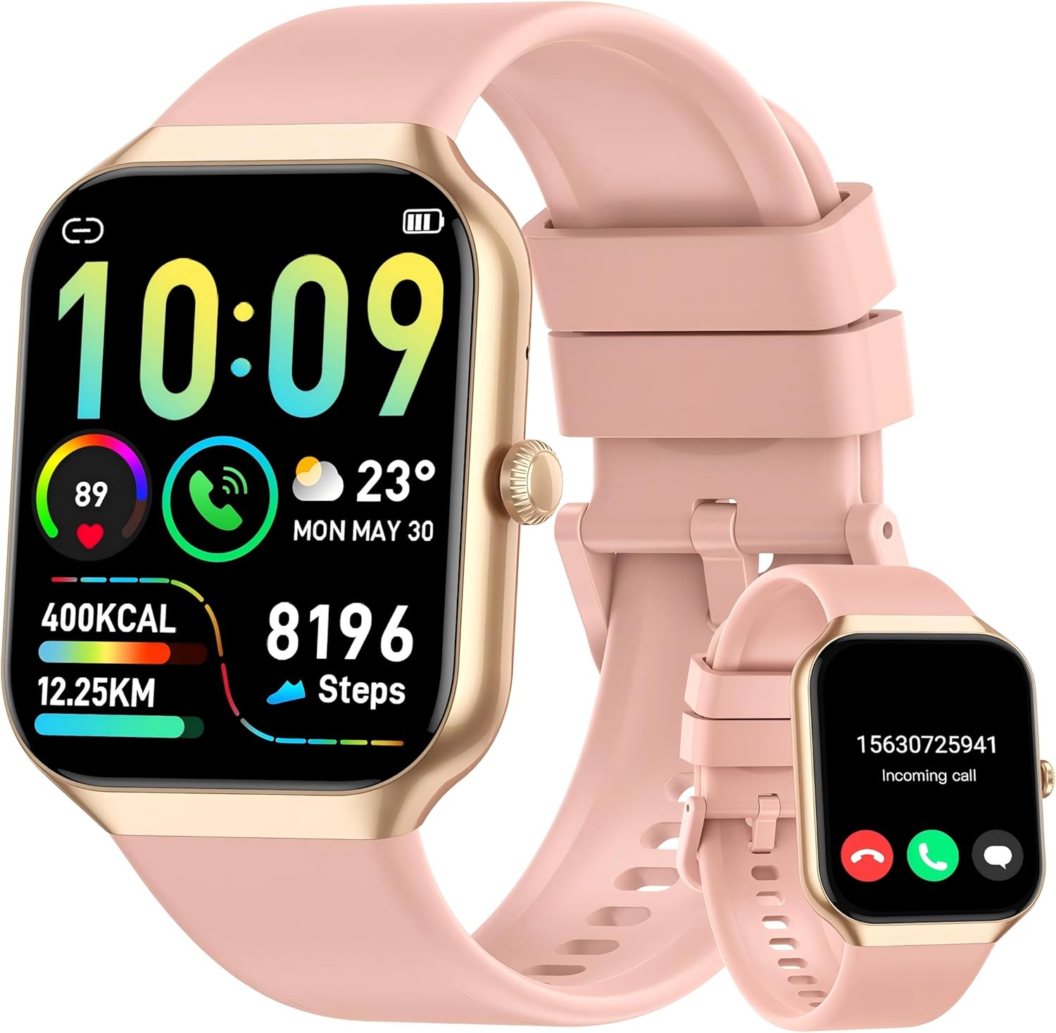 Montre Connectée Femme avec Appels Bluetooth, 1,96 Pouces Smartwatch 113+ Modes Sport IP68 avec Moniteur de Sommeil, Montre Intelligente avec Fréquence Cardiaque Podometre pour Android iOS(Or Rose)