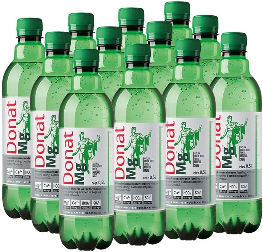 Donat mg Eau Minerale Naturelle Riche en Magnesium – 500mg de Magnesium dans 500 ml – Naturellement Pétillante -12 x 0,5L