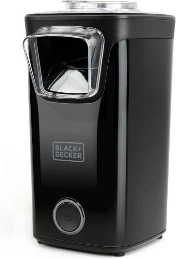 BLACK+DECKER BXPC1100E - Pop Corn 1100W, Machine à Pop Corn sans Huile, Format Compact, prêt en 3 Min, gobelet doseur Multifonction, Cuisson à air Chaud, Noir Machine à pop-corn