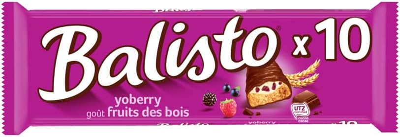 BALISTO - Barre Biscuit Céréales et Chocolat au Lait Yoberry - Goût Fruits des Bois - Pack 10 x 18,5g