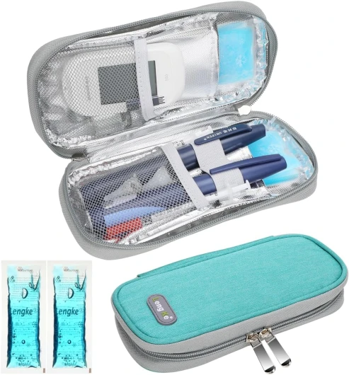 Trousse à Insuline avec Poche de Glace - Sac Isotherme à Insuline pour Stylo d'insuline, Seringues, Aiguilles et d'autres Accessoires Medicaux pour Diabétique(Sac Vert avec Sac Glaciere)